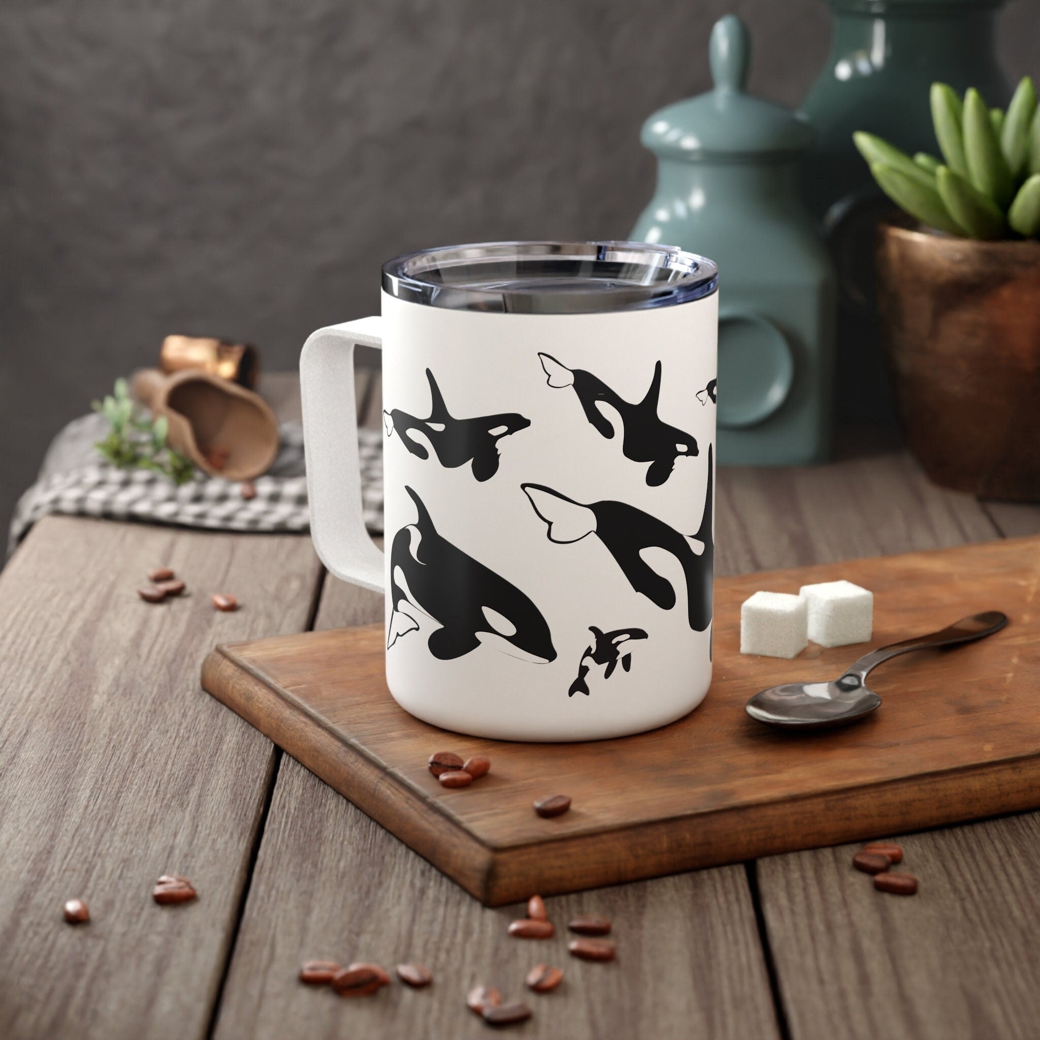 Orca Pod Killer Whale Insulated Beverage Mug | Gift For Nature/wildlife Lover/marine Biologist | Unique Pnw Sea Animal Coffee/tea Tumbler