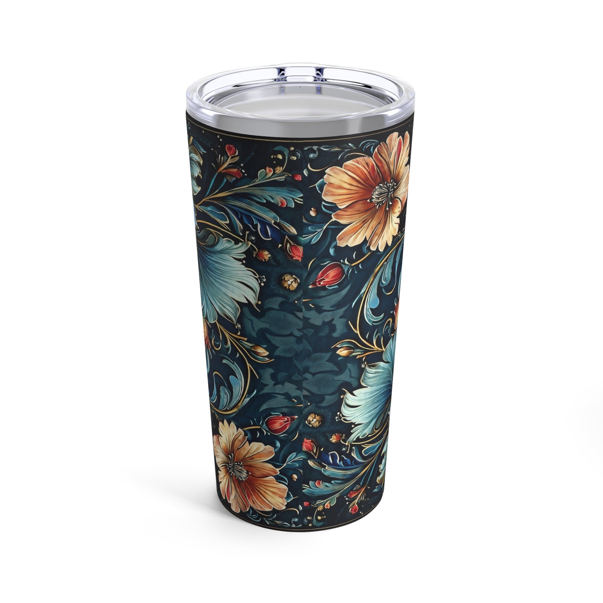 Rosemaling Coffee Tumbler 20oz Scandinavian Travel Mug Floral Insulated Coffee Cup Water Bottle Gift For Swede Norwegian Kaffe Fika