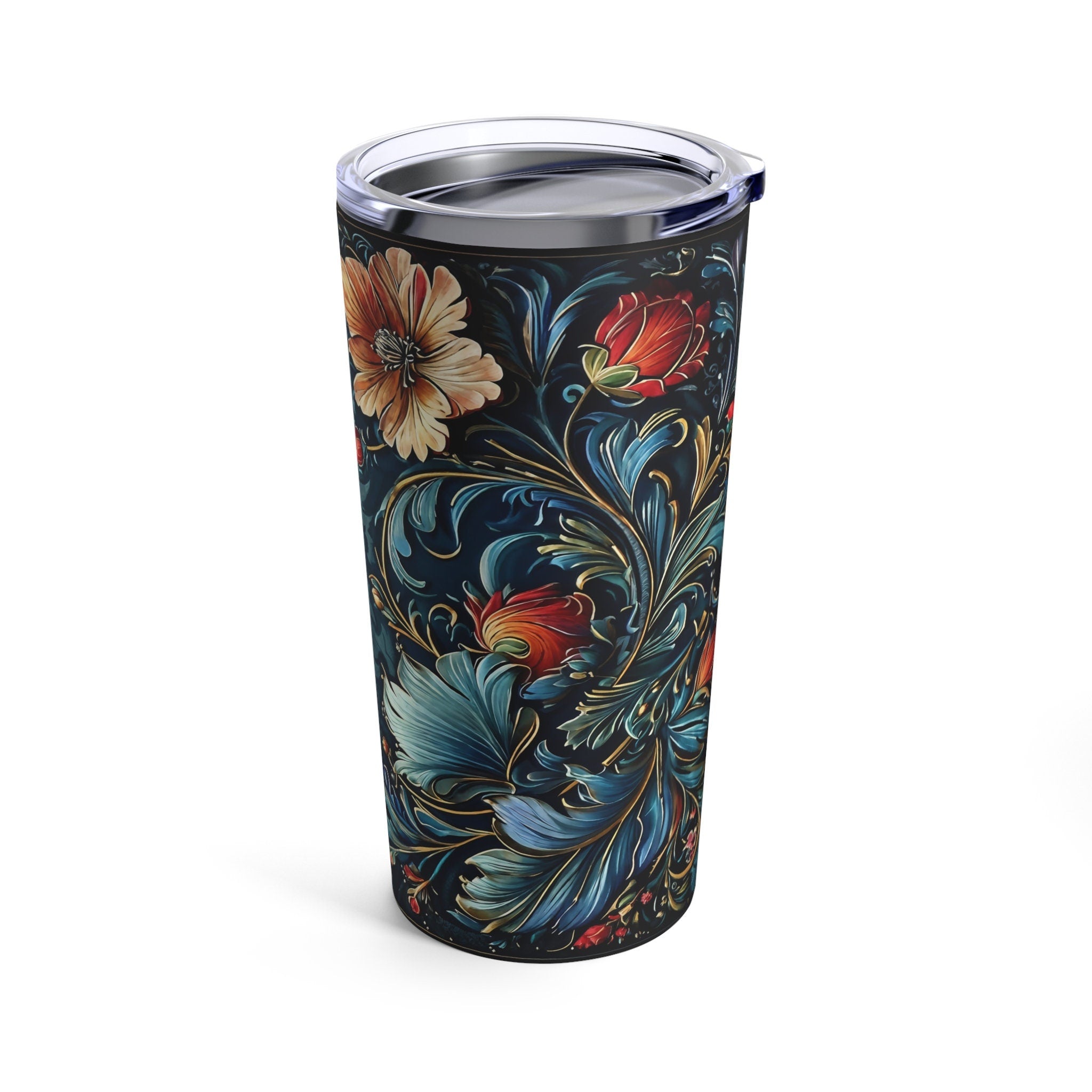 Rosemaling Coffee Tumbler 20oz Scandinavian Travel Mug Floral Insulated Coffee Cup Water Bottle Gift For Swede Norwegian Kaffe Fika