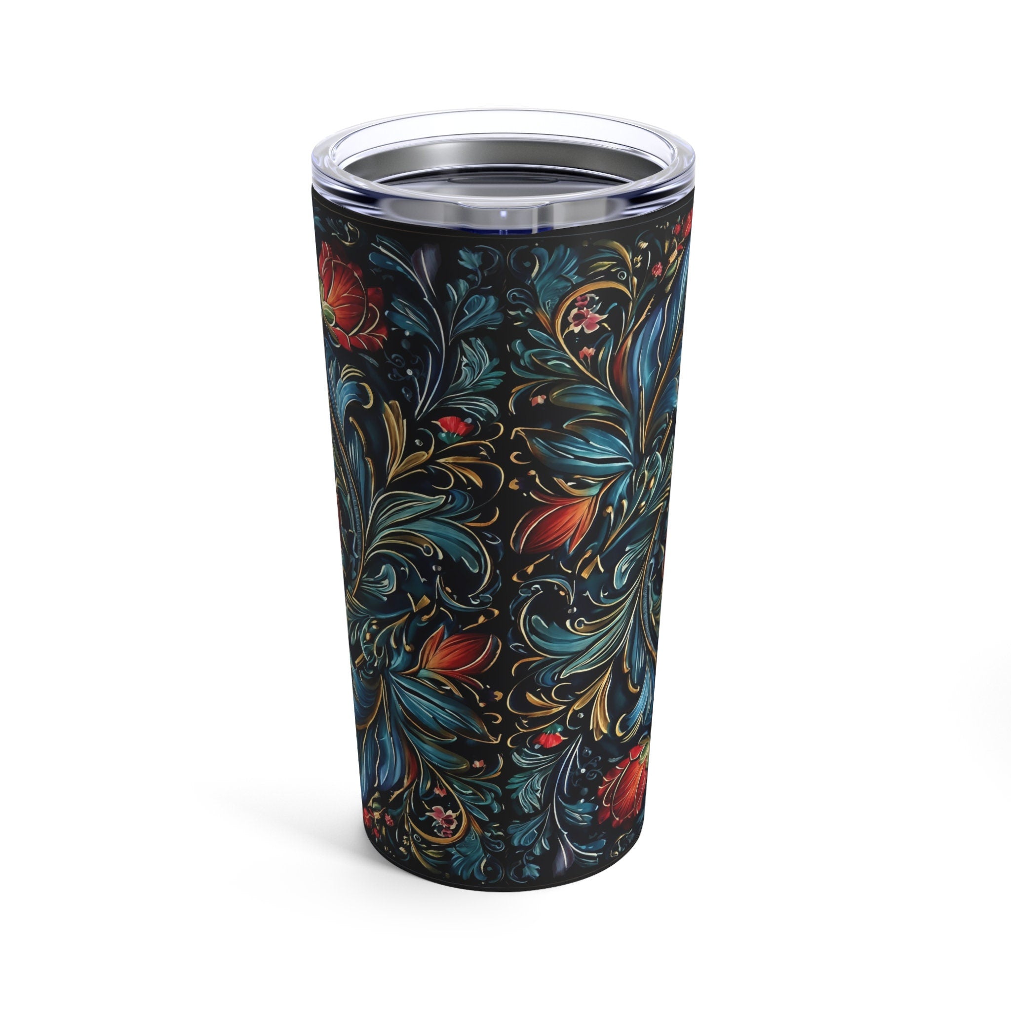 Rosemaling Coffee Tumbler 20oz Scandinavian Travel Mug Floral Insulated Coffee Cup Water Bottle Gift For Swede Norwegian Kaffe Fika