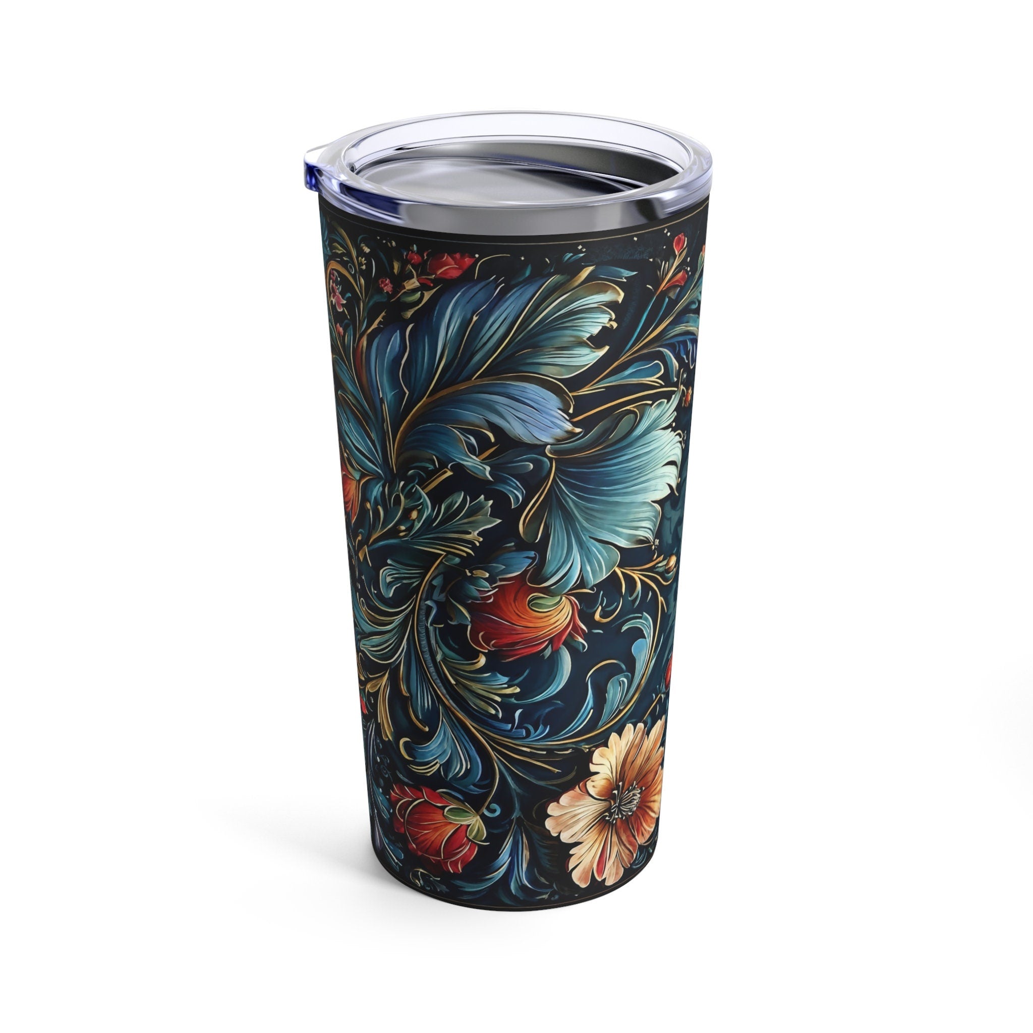 Rosemaling Coffee Tumbler 20oz Scandinavian Travel Mug Floral Insulated Coffee Cup Water Bottle Gift For Swede Norwegian Kaffe Fika