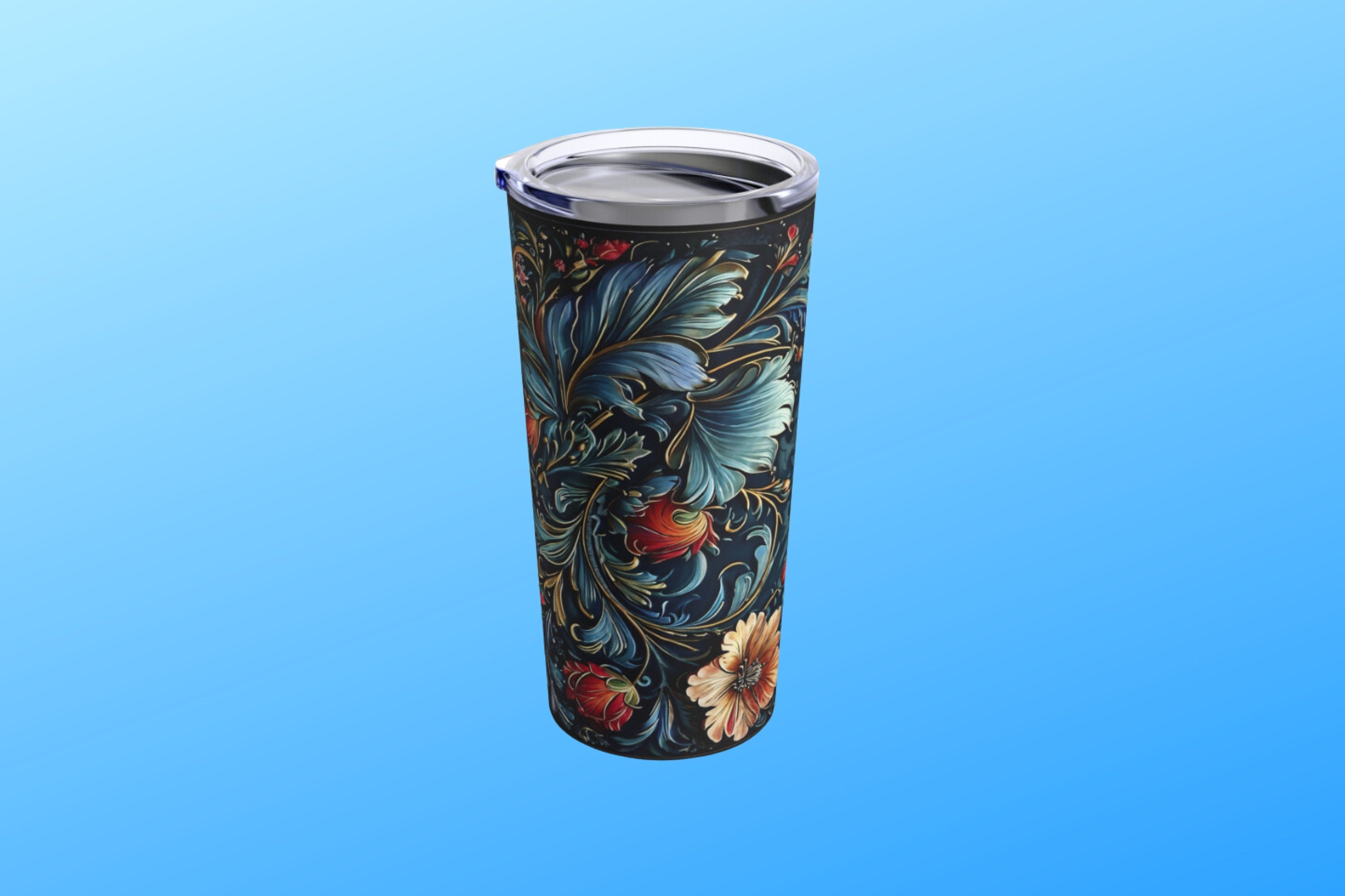 Rosemaling Coffee Tumbler 20oz Scandinavian Travel Mug Floral Insulated Coffee Cup Water Bottle Gift For Swede Norwegian Kaffe Fika