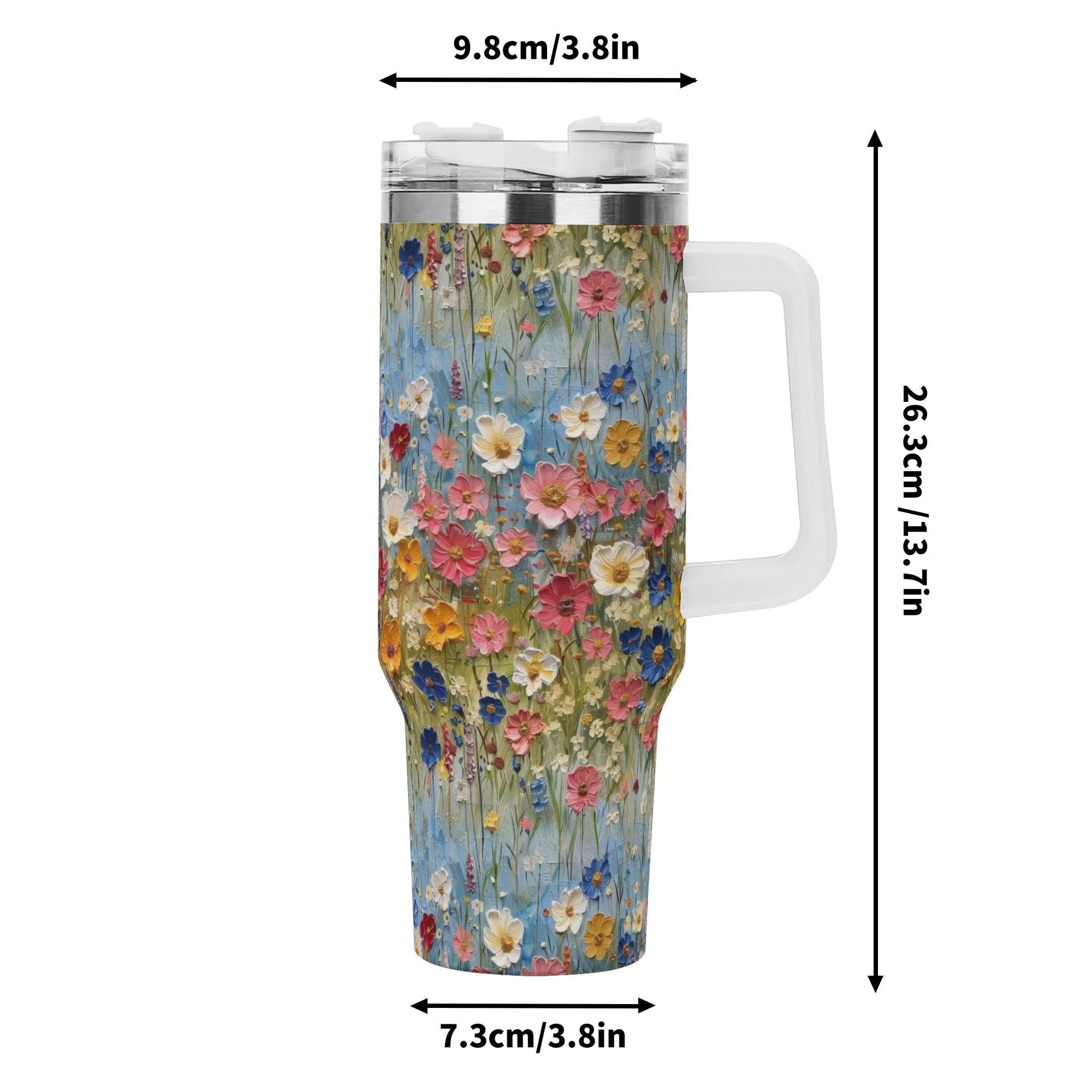 Wildflowers 40oz Stainless Steel Tumbler With Handle Lid And Straw, Cottagecore Floral Drink Cup, Travel Tumbler, Fun Tumbler Gift