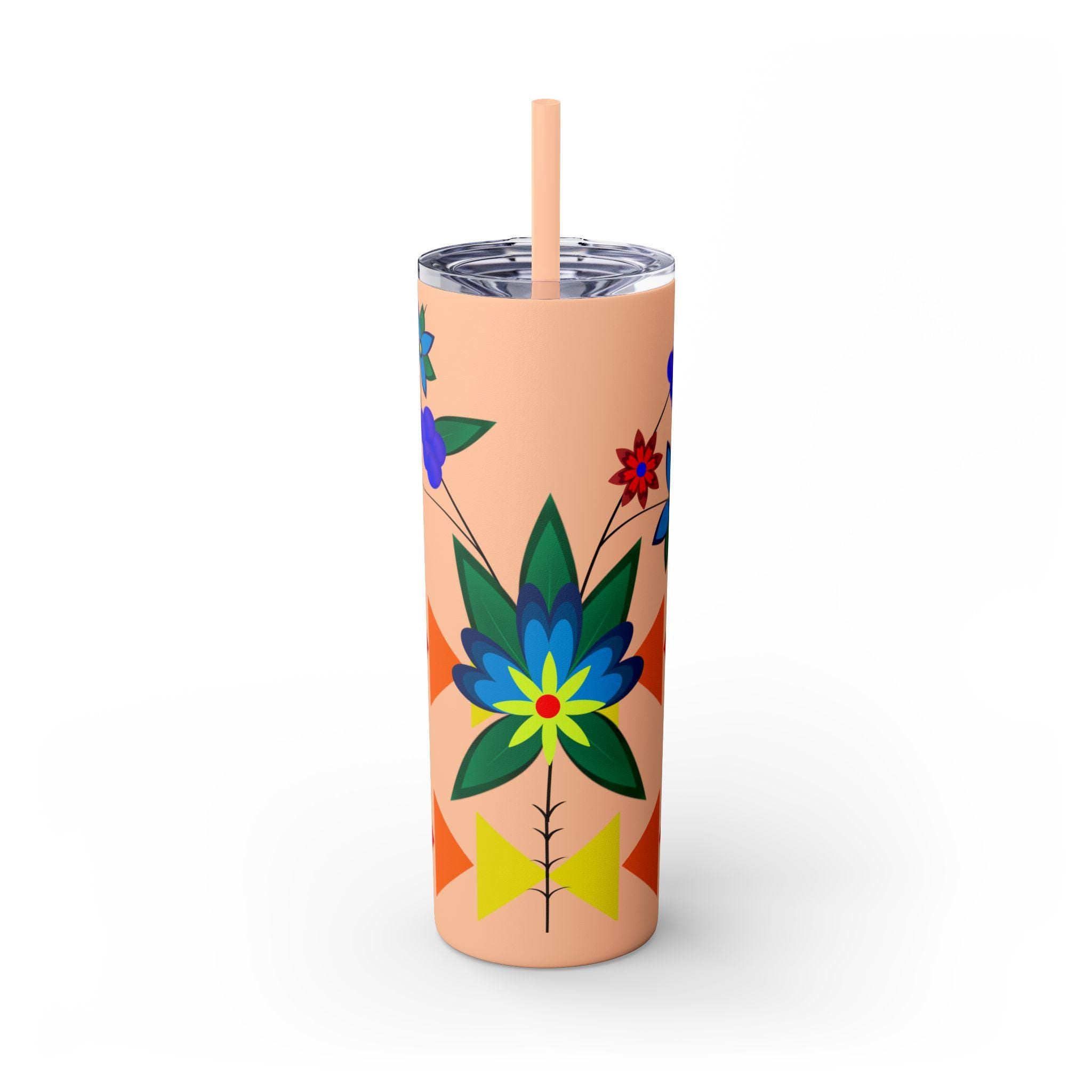 Indigenous Powwow Floral Travel Mug: Mohawk Cree Blackfoot Design
