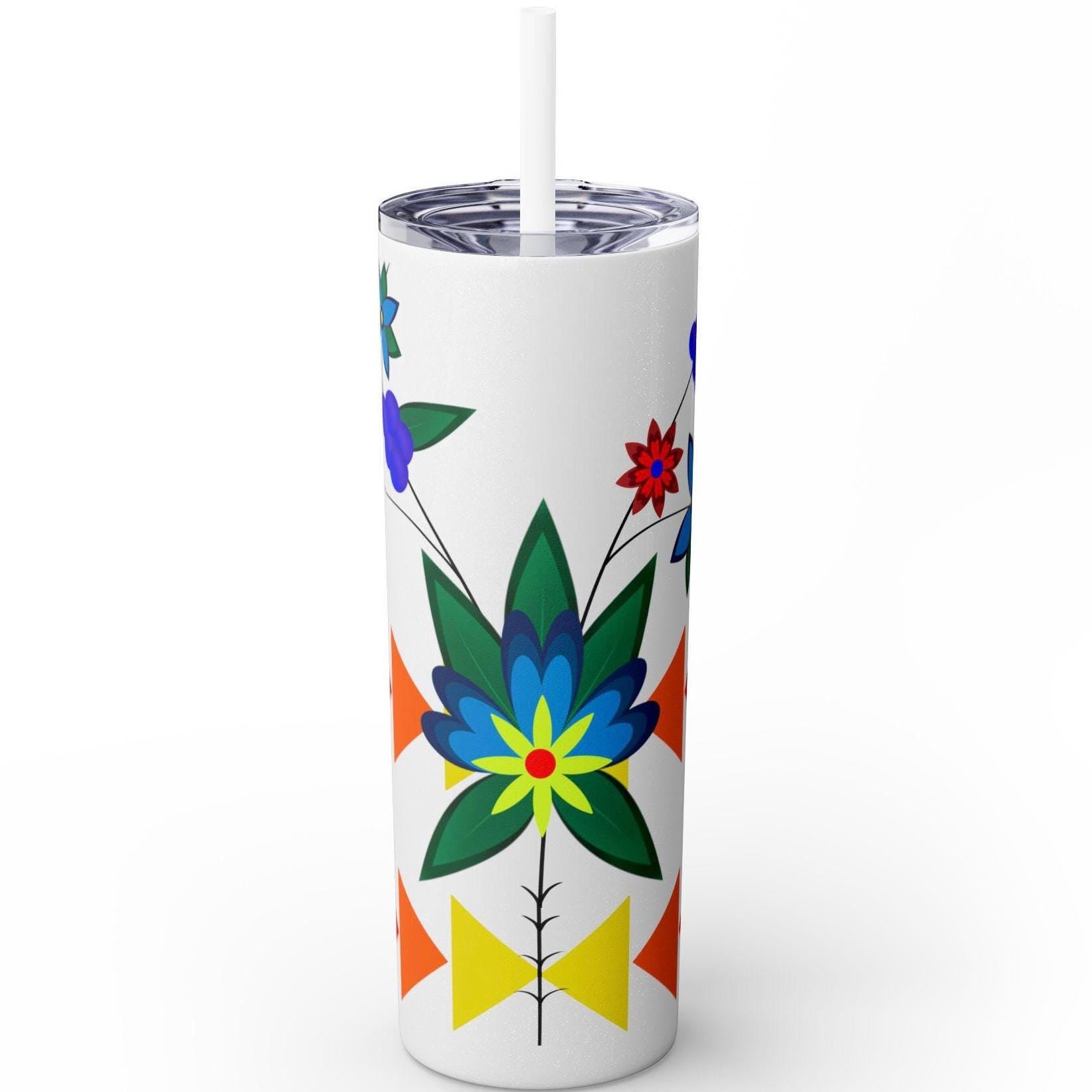 Indigenous Powwow Floral Travel Mug: Mohawk Cree Blackfoot Design