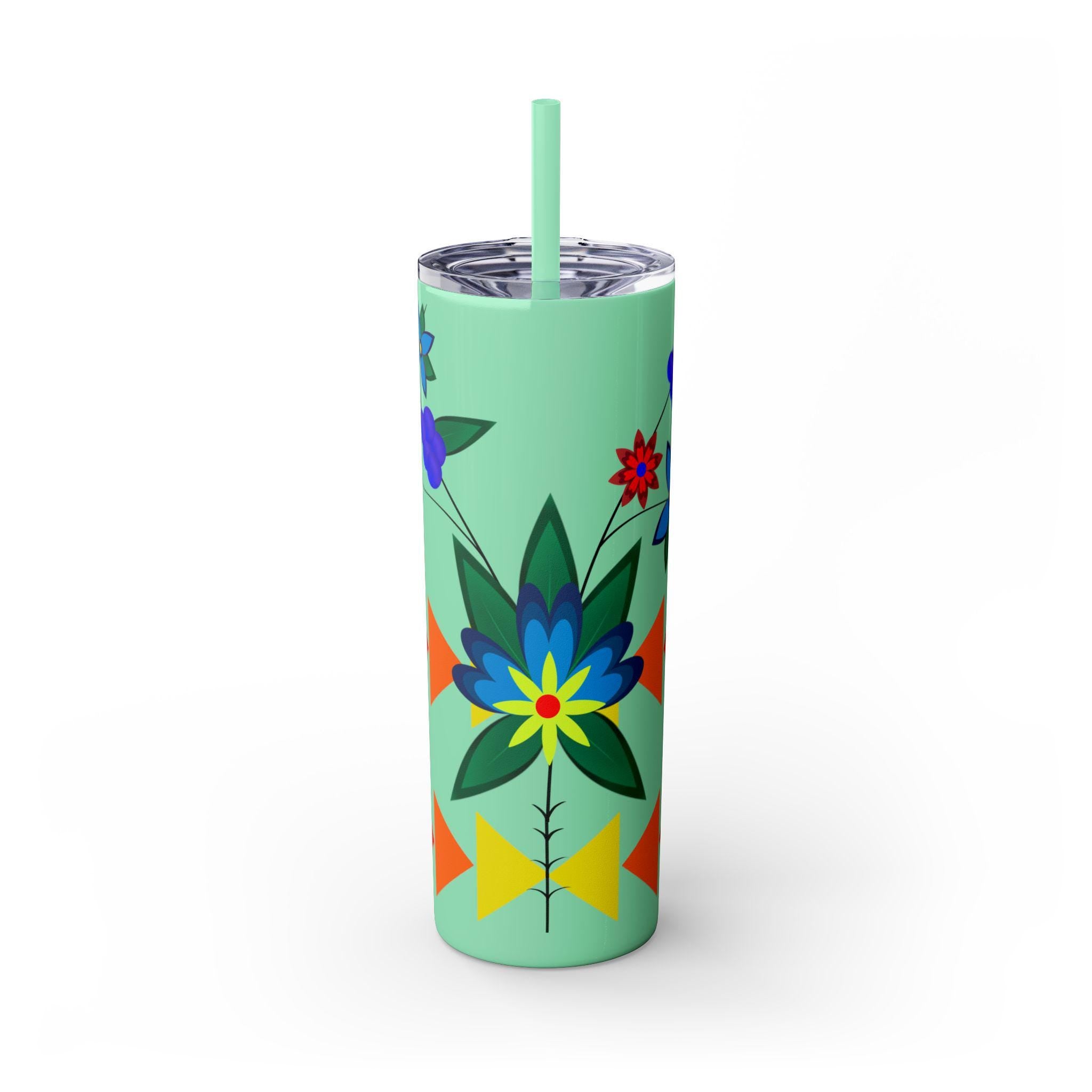 Indigenous Powwow Floral Travel Mug: Mohawk Cree Blackfoot Design