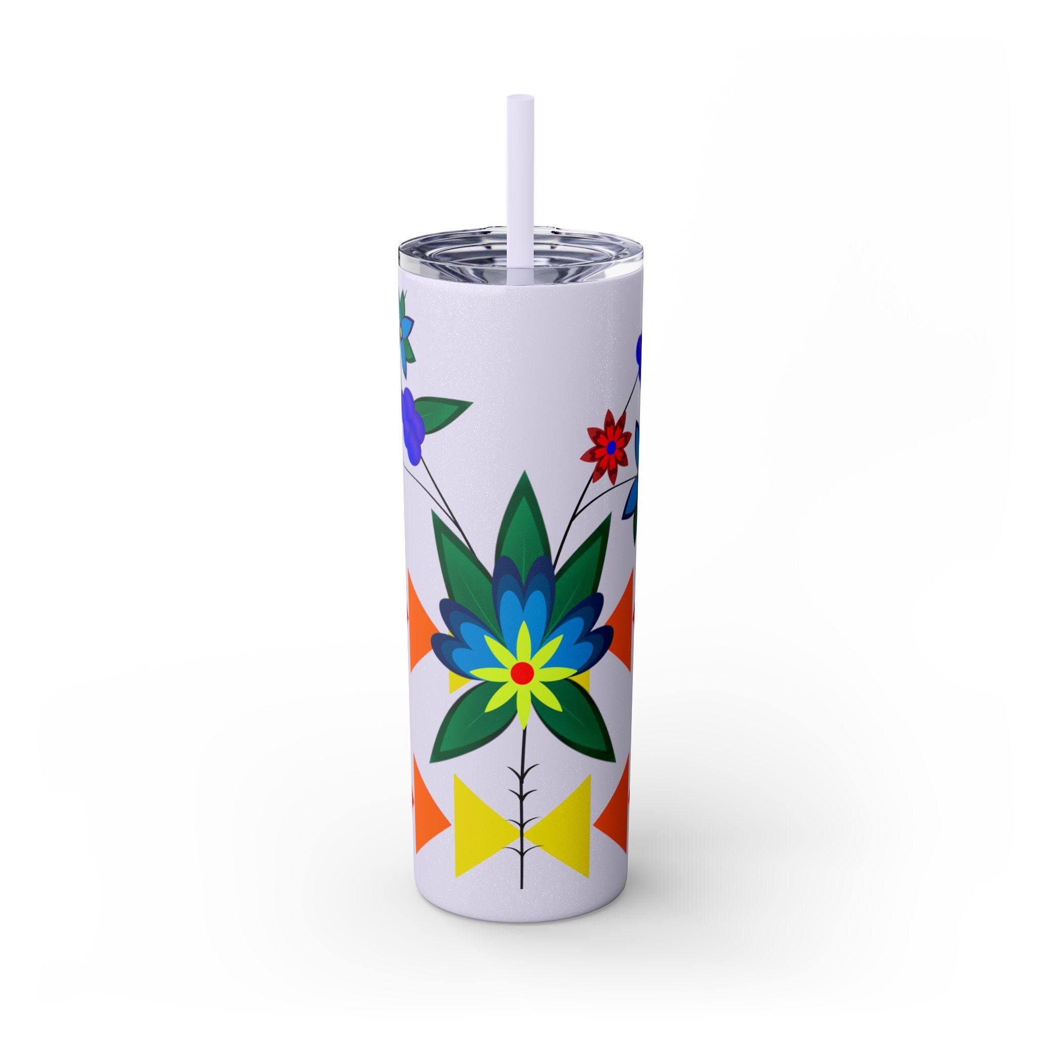 Indigenous Powwow Floral Travel Mug: Mohawk Cree Blackfoot Design