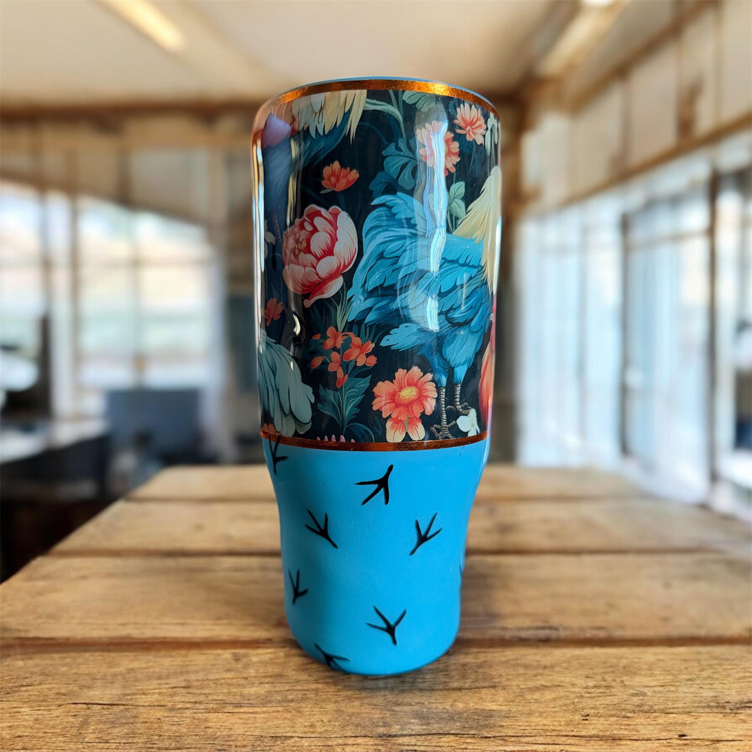 22 Oz. Country Rooster Stainless Steel Tumbler | Farmhouse Floral | Handmade Drinkware