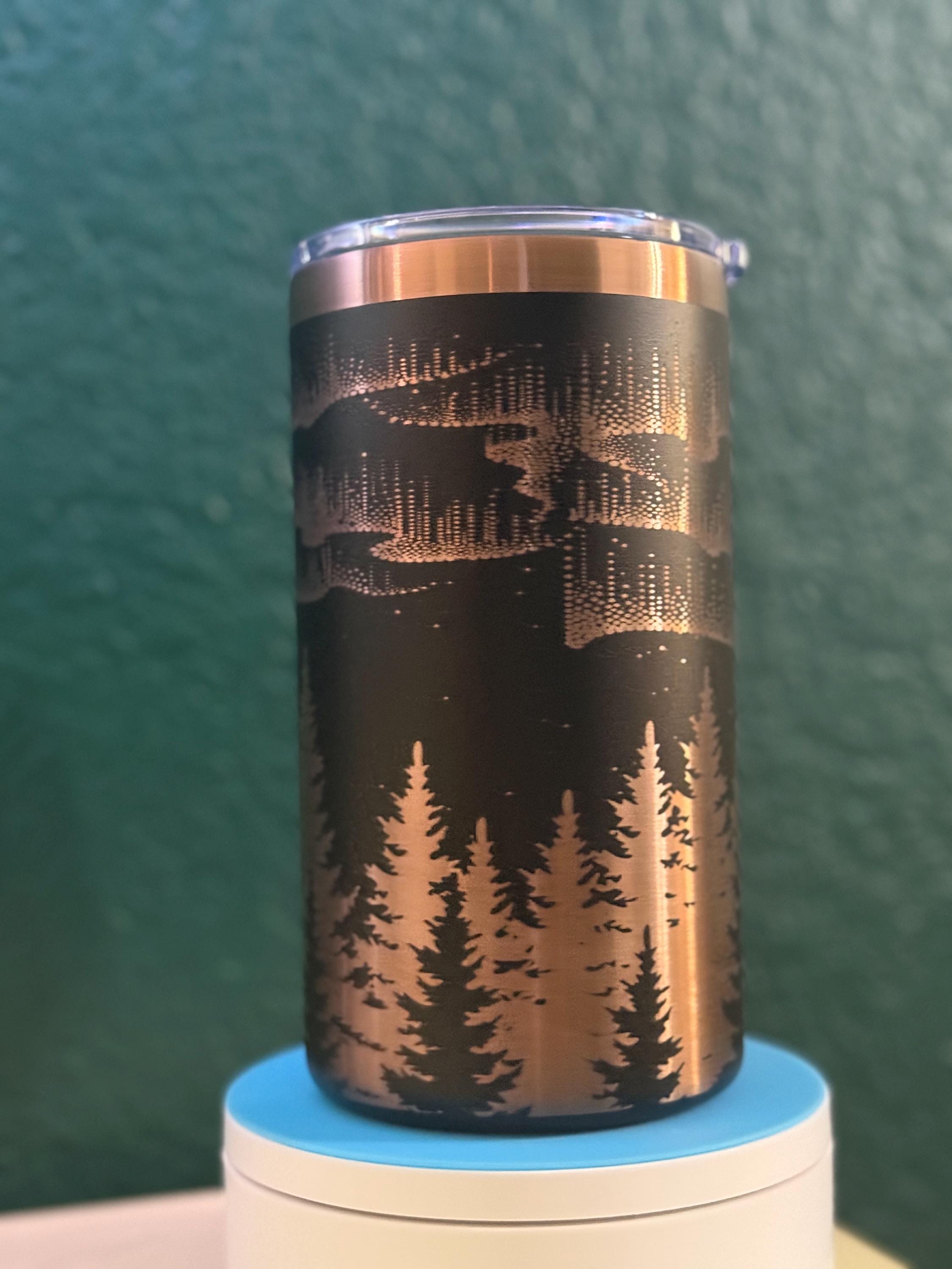 Northern Lights Tumbler | Etched Forest, Copper Stainless Steel 20oz Travel Mug