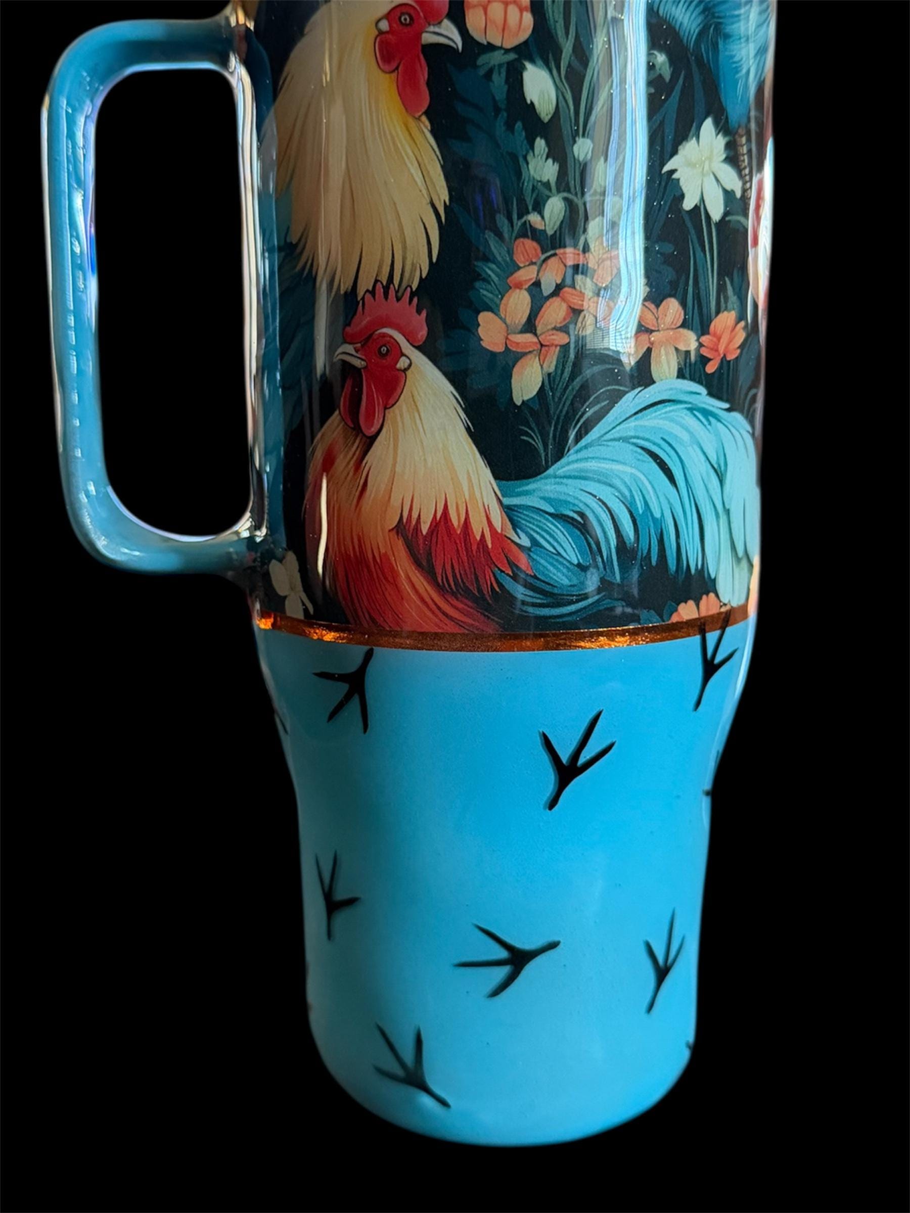 22 Oz. Country Rooster Stainless Steel Tumbler | Farmhouse Floral | Handmade Drinkware