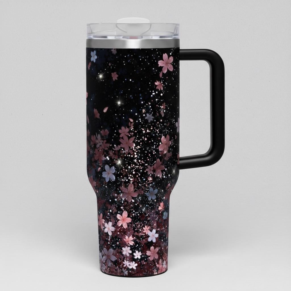 Sakura Stardust Insulated Tumbler, Cherry Blossom Travel Mug, 40oz