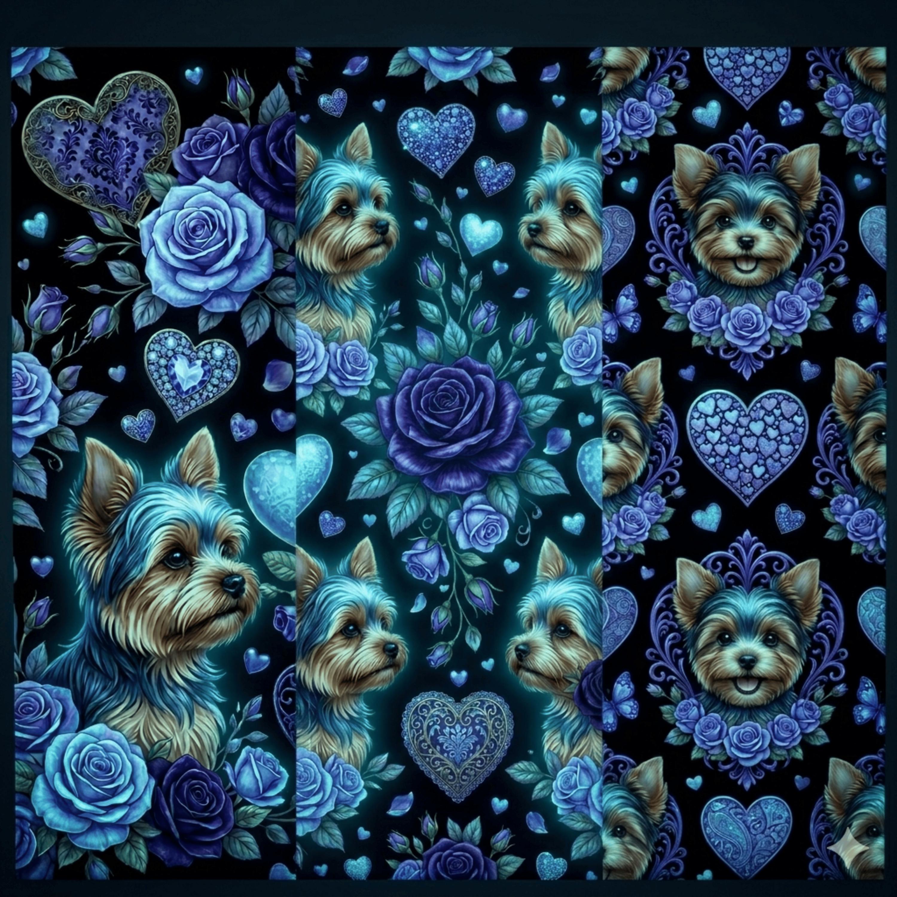 Blue Rose And Yorkie Pattern Tumbler 20oz | Floral Heart Motif